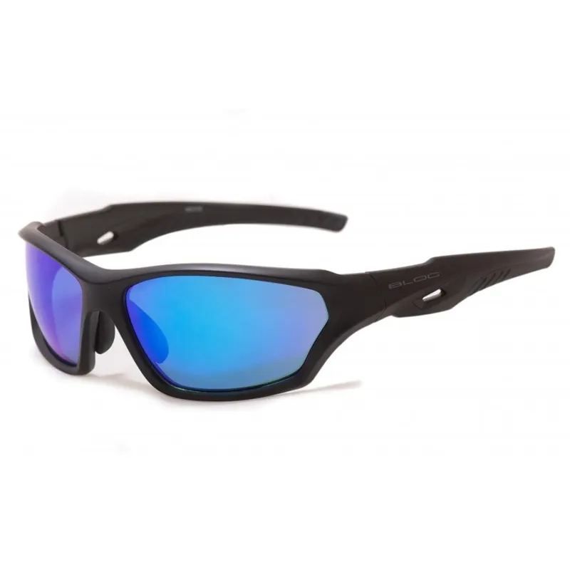Bloc Beck Sports Sunglasses Matt Black with Blue Mirror Lens